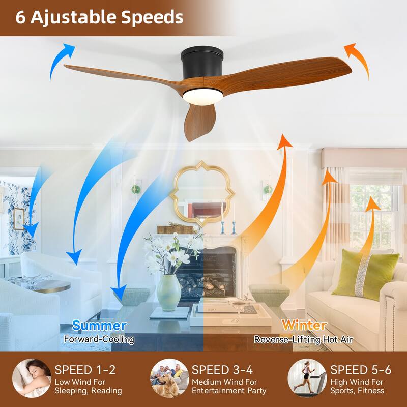 52in Smart Low Profile Ceiling Fans with Lights Remote Quiet DC Motor Control with WIFI Alexa App - 52