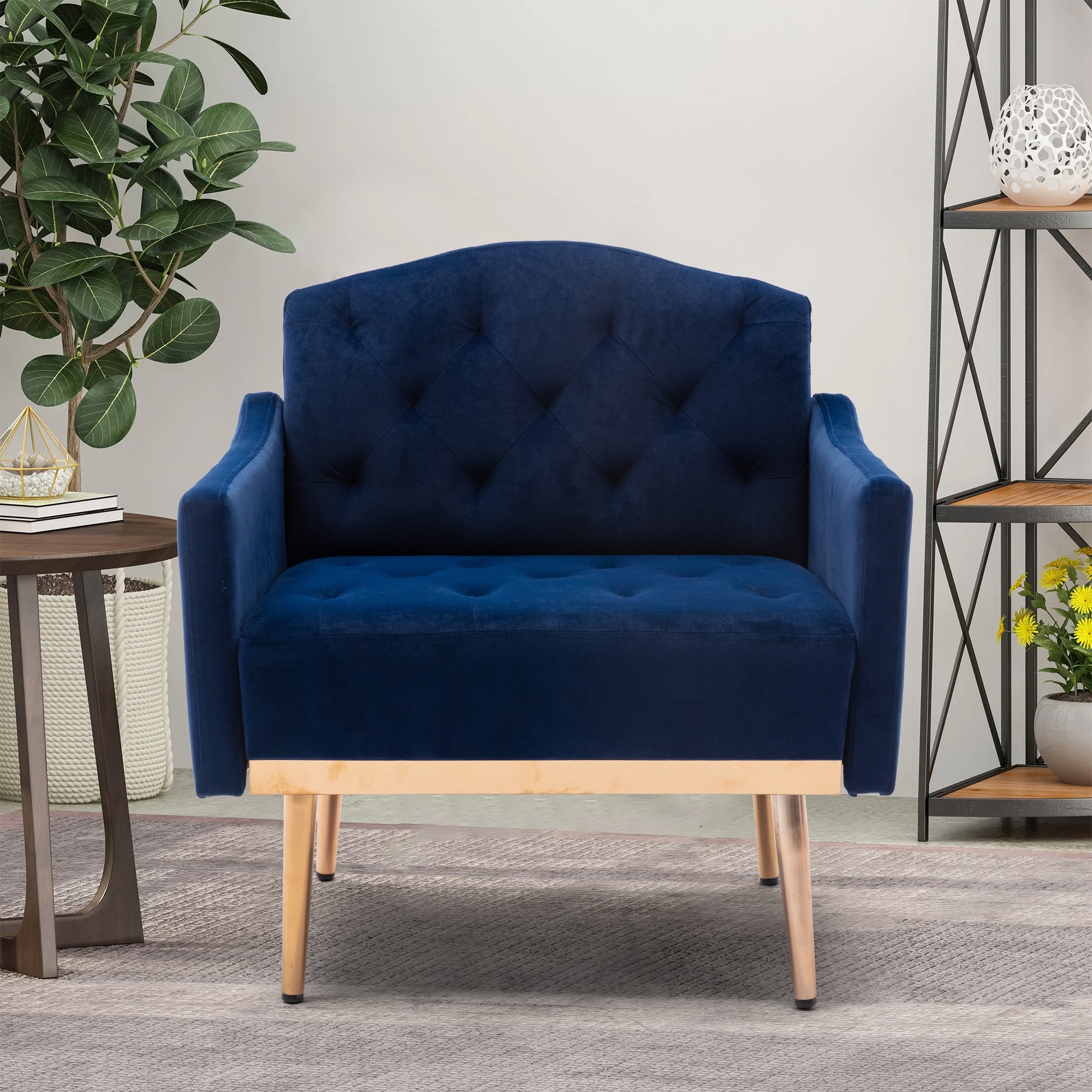 Tufted Accent Chair Leisure Single Sofa with Rose Golden Feet