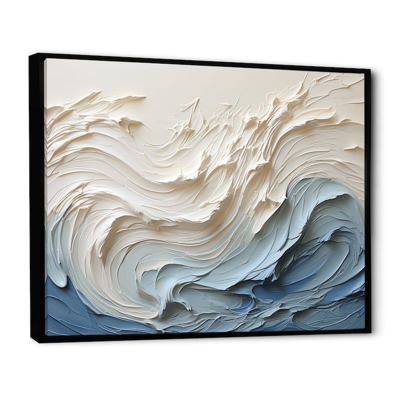 Designart "White And Blue Wave Papercut Style " Coastal Waves Framed Wall Decor