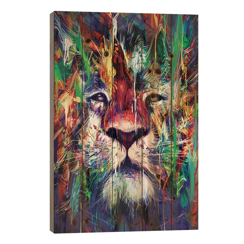 Lion I Print On Wood by Nicebleed - Multi-Color - 26x18x1.5