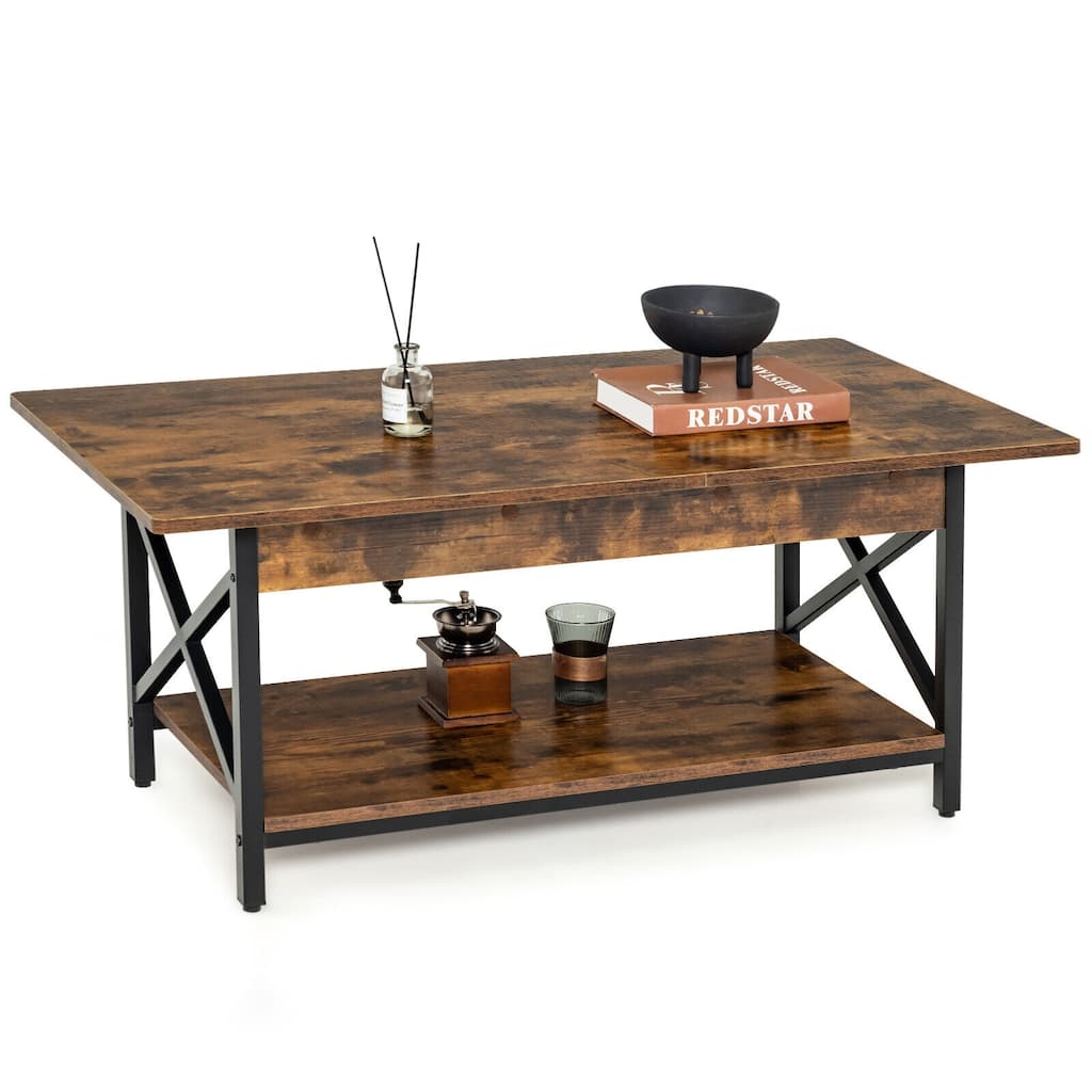 Gymax Coffee Table Industrial 2-Tier w/ Storage Shelf &Storage Shelf