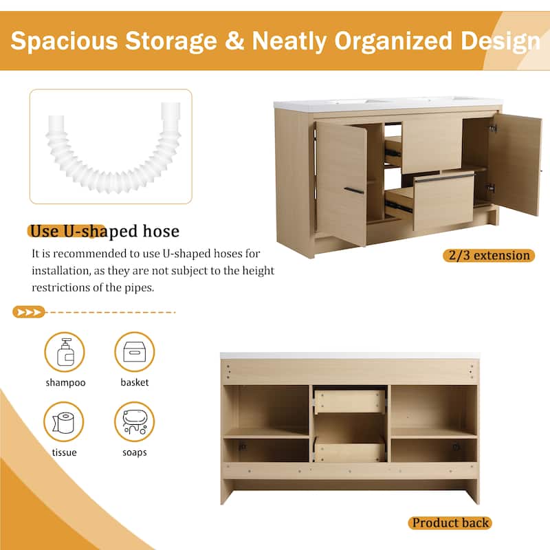 Malwee 24"/30"/36"/48"/60" Bathroom Vanity with Sink, FreeStanding Vanity with Soft Close Door and Drawer