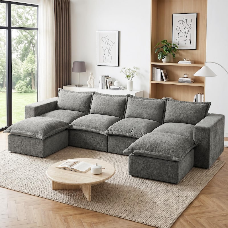 147.9'' W U-Shaped Modular Sectional Sofa Comfy Cloud Couch Chenille Sofa - Grey