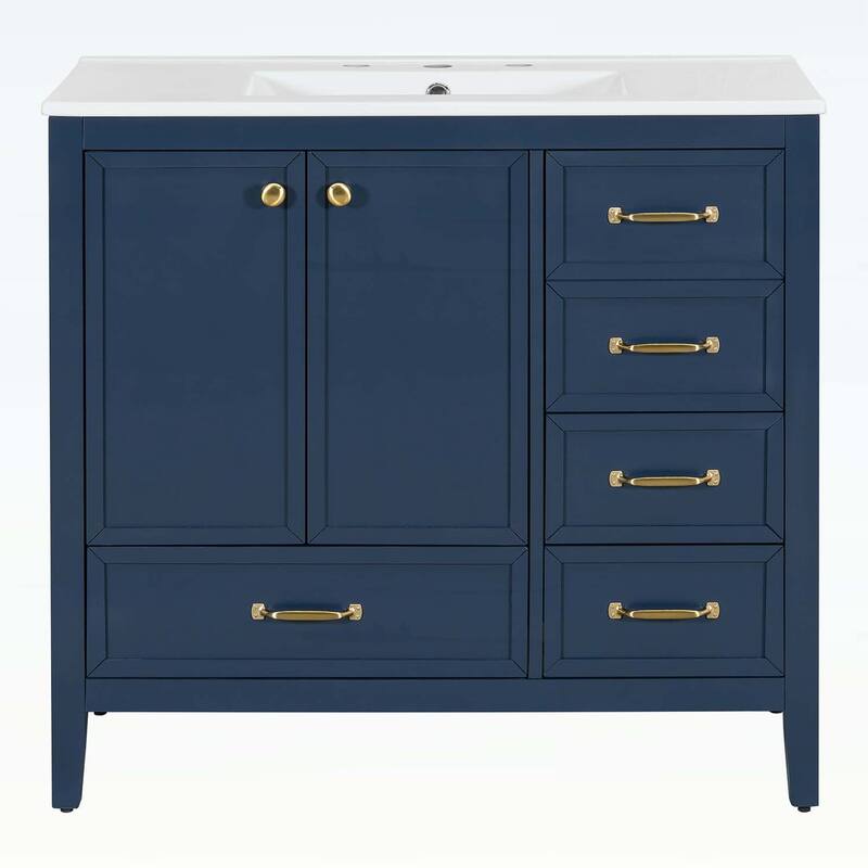 36-Inch Bathroom Vanity with Soft-Closing Drawers,Ceramic Sink,and Wood Frame