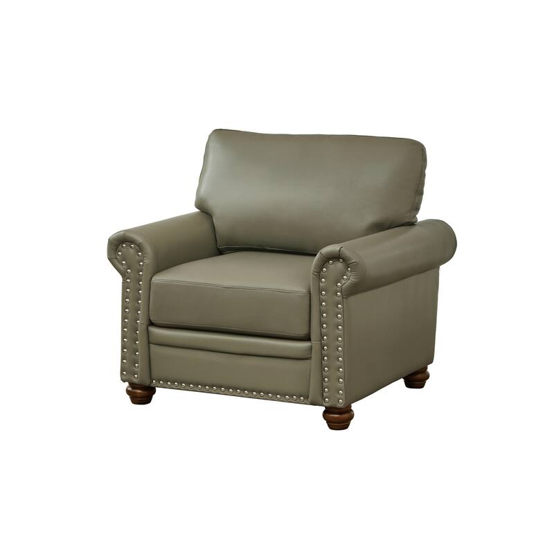 Single Seat Living Room Sofa Chair in Grey PU Leather with Wood Legs