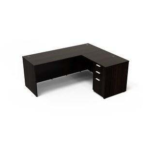 I5 Kai 60"x78" Executive Home Office L- Shape Desk w/ Single Storage Cabinet (Espresso)