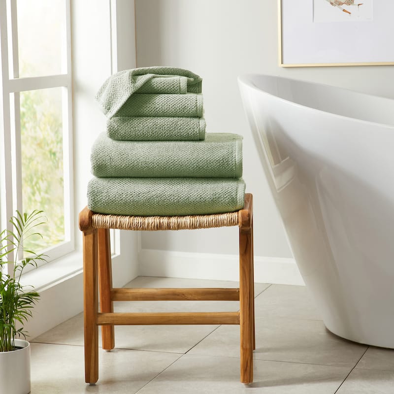 100% Cotton Acacia Collection Ultra Absorbant Popcorn Bath Towels - 6 Piece Set - Eucalyptus