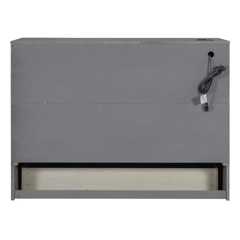 Full Size Murphy Bed with Large Drawers - Brushed White Finish