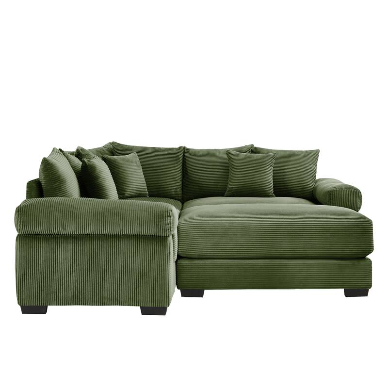 GDFStudio - Corduroy 3-Seater 79.1" Cloud Modular Sectional Couch with Ottoman