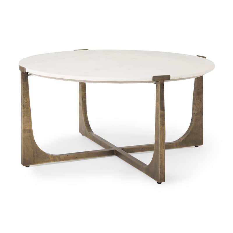 Atticus Black Wood and Antiqued Gold Metal Coffee Table - Gold - Marble/Iron