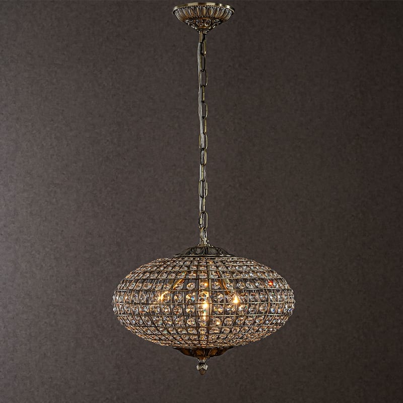 CraftHome Wide Light Retro French Handcrafted Cage Crystal Chandelier in Antique Bronze With Vintage Dimmable for Dining Room - W17''