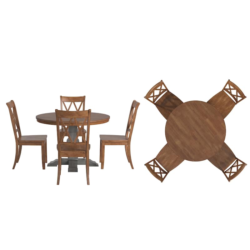 Ronda 45" Round Solid Wood Top Dining Set with X-Back Chairs