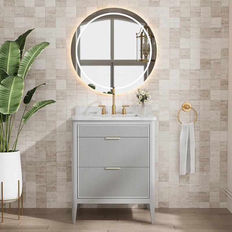 Modland 30" Freestanding Bathroom Vanity with Carrara Marble Top - Soft-Close Drawers,Green / Grey - 30 inch