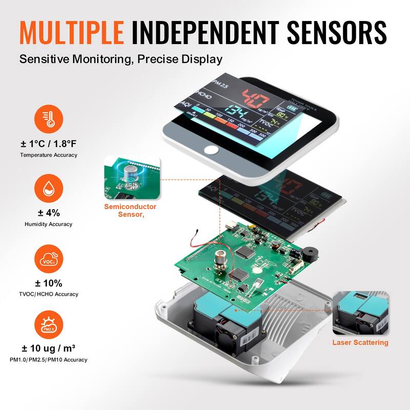 Air Quality Monitor 9-IN-1 for Indoor/Outdoor, Air Quality Meter w/Alarm Thresholds