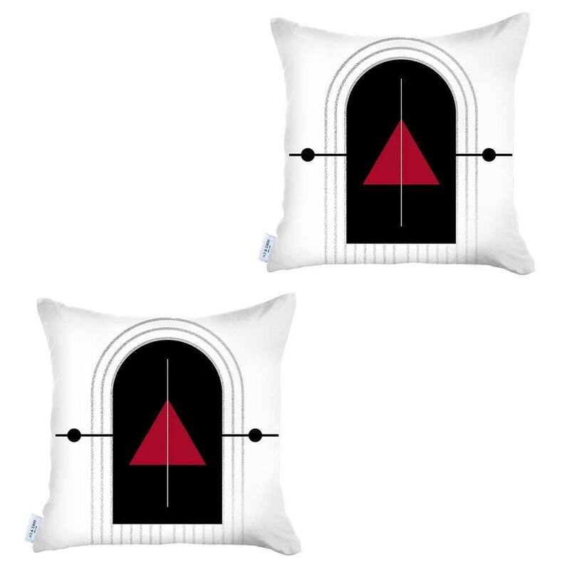 HomeRoots Set Of Two 18" X 18" Black And Red Abstract Zippered Handmade Polyester Throw Pillow
