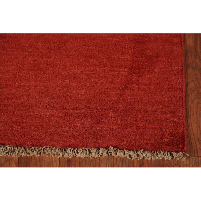 Gabbeh Modern Rug Hand-Knotted Red Solid Wool Carpet - 3'4" x 5'0"