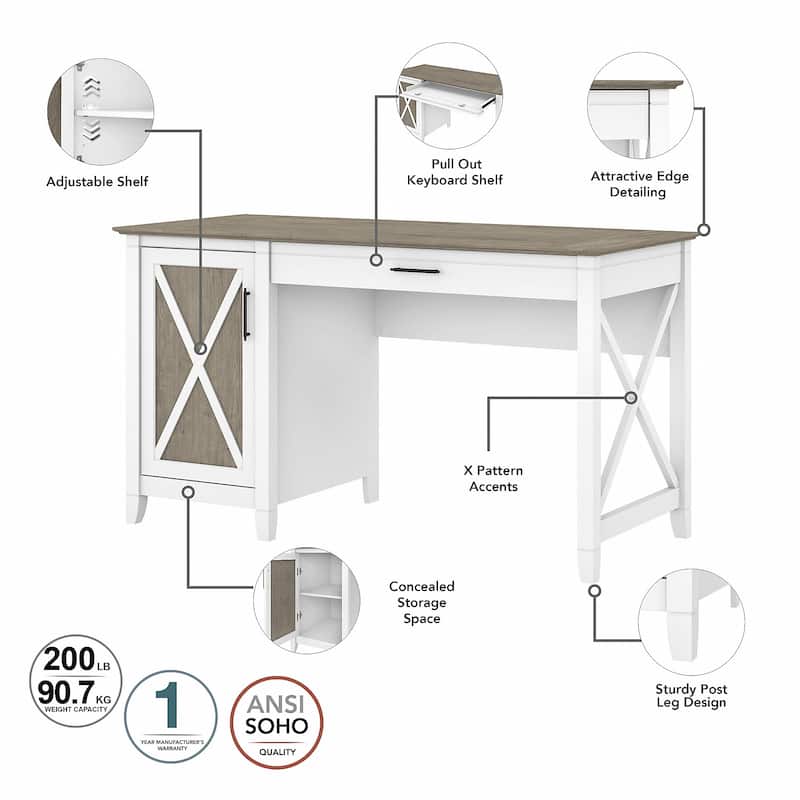 Key West 54W Computer Desk with Cabinet and Bookcase by Bush Furniture