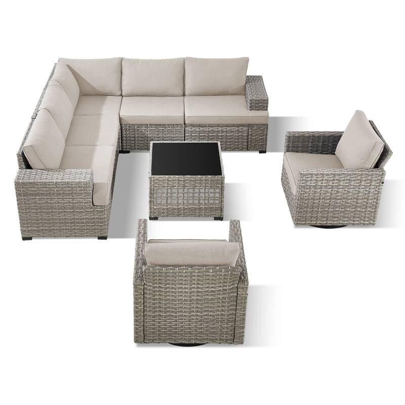 Pocassy Outdoor Sectional Sofa Patio Furniture Sets with Thickened Cushions