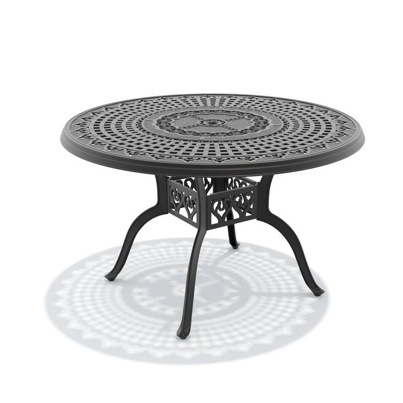 47.24 inch Black Round Cast Aluminum Patio Table with Umbrella Hole