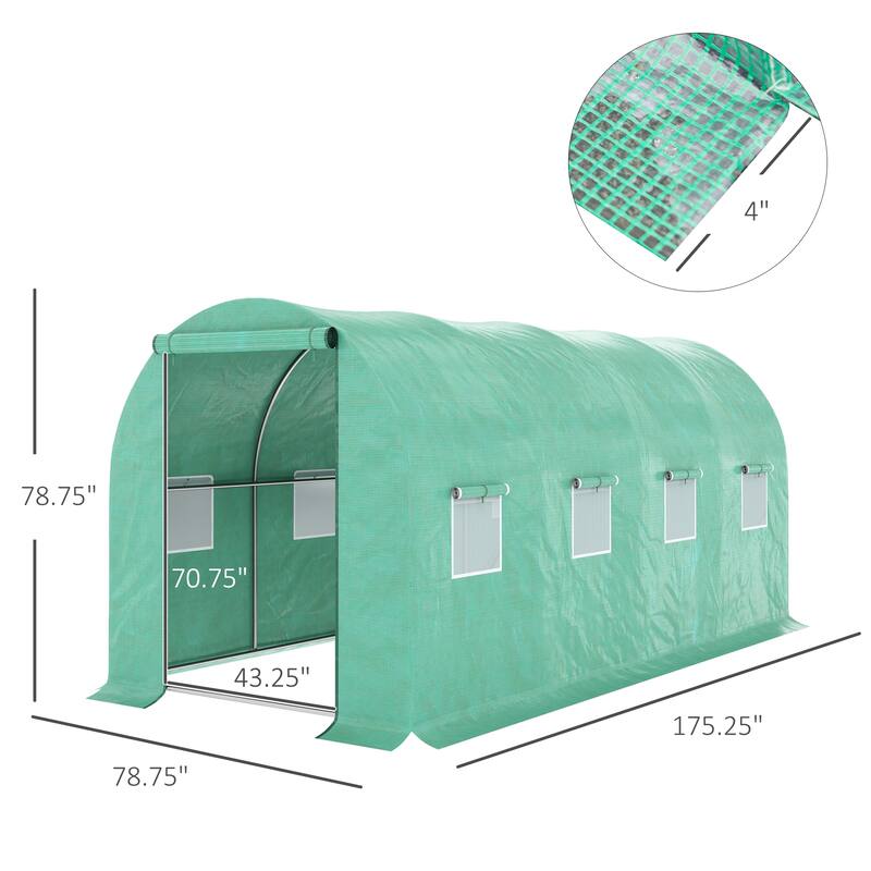 15' x 7' x 6.5' Walk-in Tunnel Hoop Greenhouse,Green House with Polyethylene PE Cover, Steel Frame,Roll-Up Zipper Door & Windows