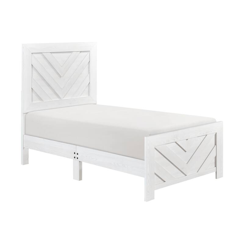 Twin Size Wood Contemporary Panel Bed with V-Pattern Headboard (Bed-in-a-Box)