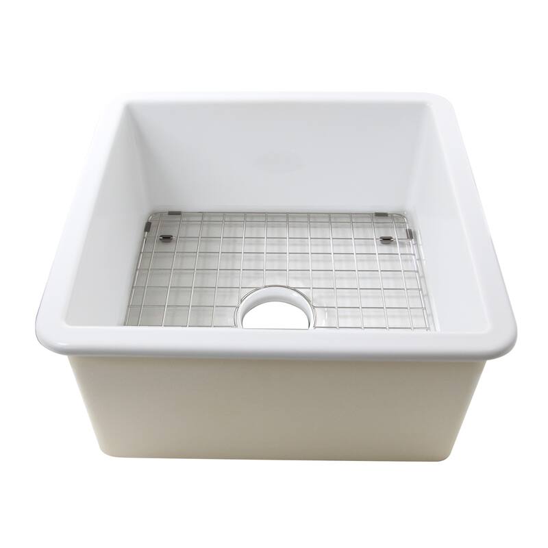 Highpoint Collection 16 Inch Square Fine Fireclay Kitchen Prep or Bar Sink - 18 x 18 x8.5 inches