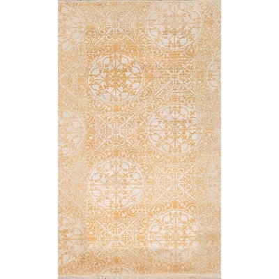 Yellow & Ivory Abstract Modern Accent Rug Handmade Wool Carpet - 2'8"x 4'11"