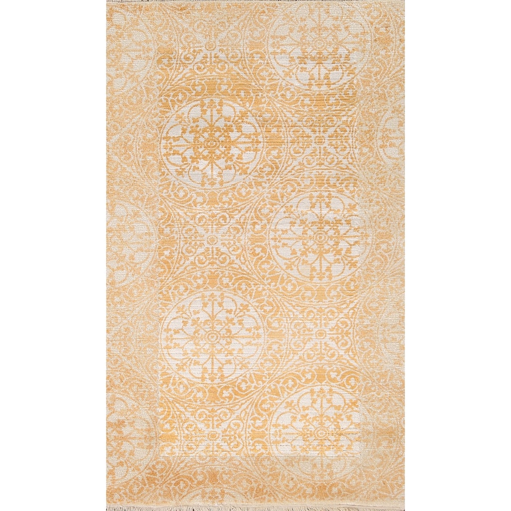 Yellow & Ivory Abstract Modern Accent Rug Handmade Wool Carpet - 2'8"x 4'11"