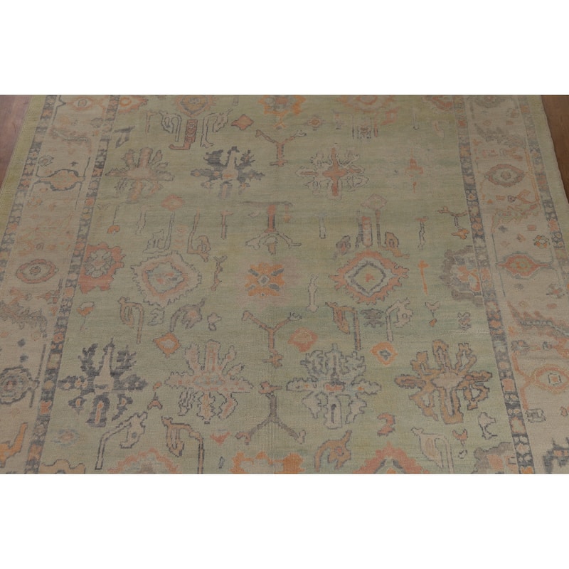 Hand Knotted Oriental 100% Wool Carpet Transitional All-Over Green Oushak Area Rug - 13' 9'' X 10' 4''