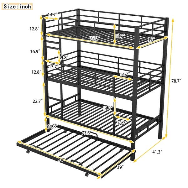 dimension image slide 0 of 2, Triple Bunk Bed with Trundle in White