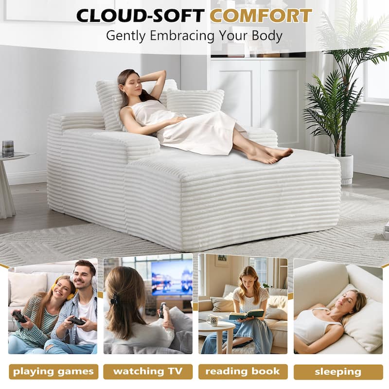 Deep Seat Chaise Lounge Chair, Wide Armrest Sleeper Sofa with Three Soft Pillows, Convertible Boneless Sofa Bed Daybed