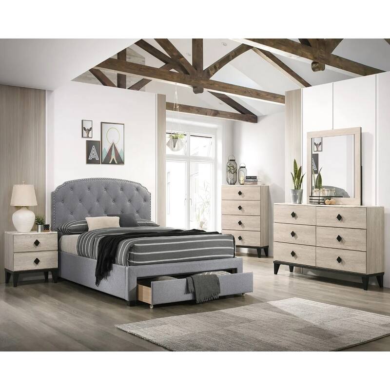Linen Upholstered Twin Size Bed with 1 Drawer