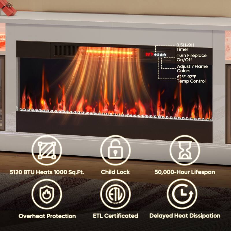 Bestier 71 in. Freestanding Fireplace TV Stand for TVs Up to 80 in. with Ample Storage in Glossy - 22.83hx71wx15.75d