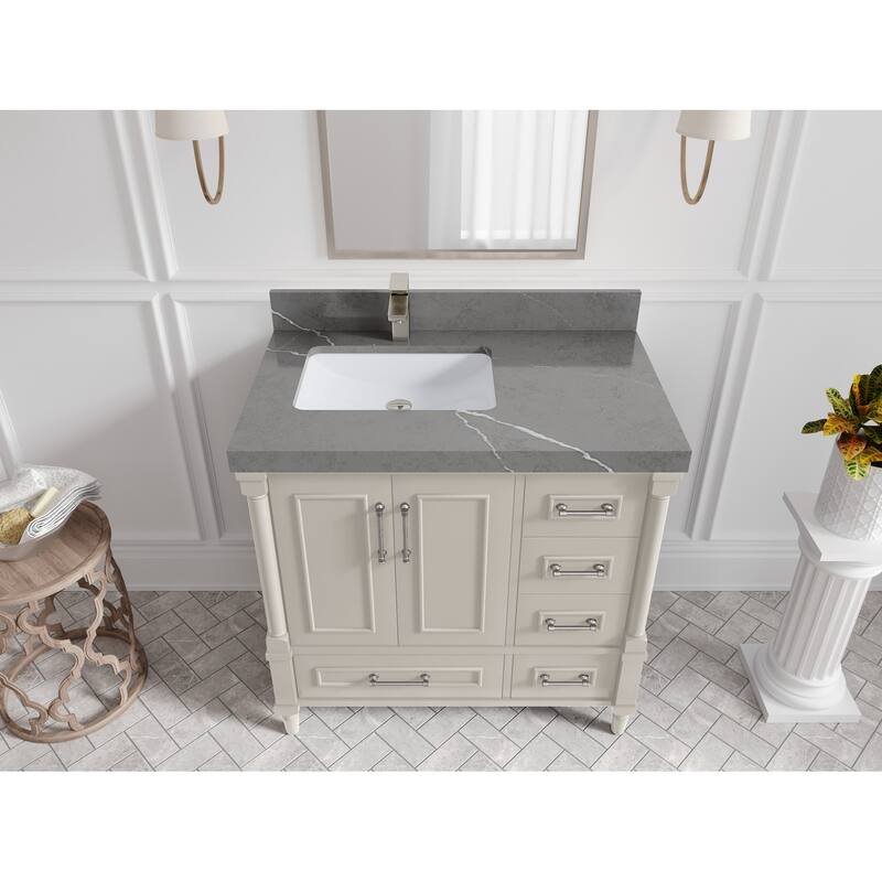 Willow Collections 36 in. W x 22 in. D Aberdeen Left Offset Sink Bathroom Vanity with Countertop - 2" Piatra Gray - Fine Grain