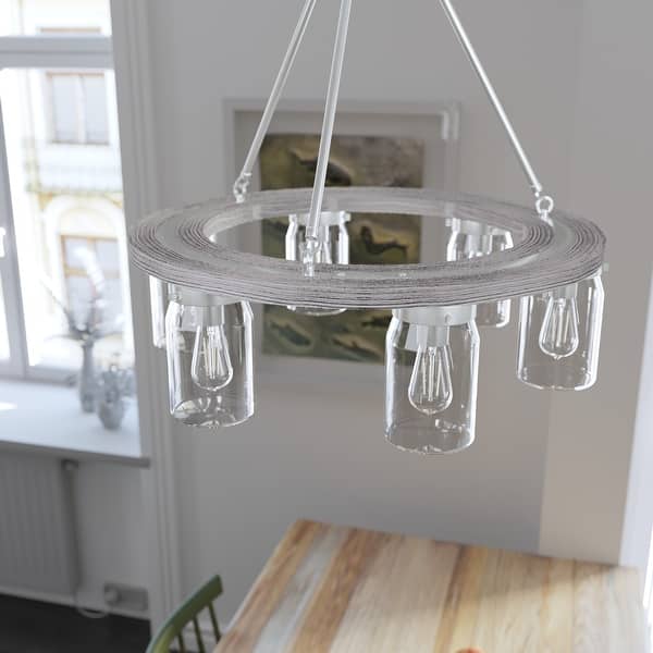 slide 2 of 19, Hunter Devon Park 6-Light Chandelier - Dining Room, Entry - Wagon Wheel, Rustic, Farmhouse Brushed Nickel
