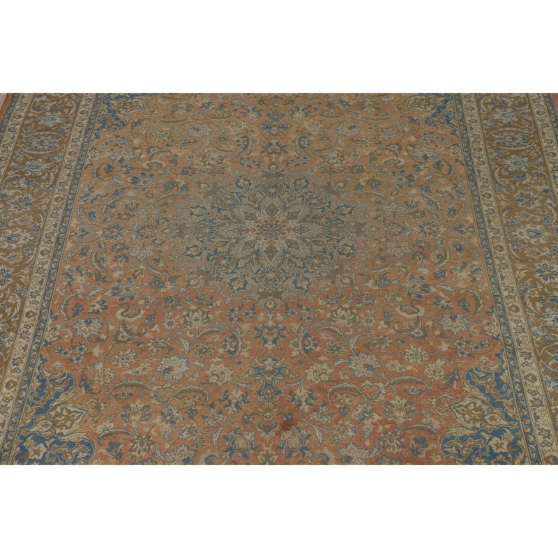 Orange Vintage Najafabad Persian Area Rug Hand-Knotted Wool Carpet - 9'5" x 13'4"