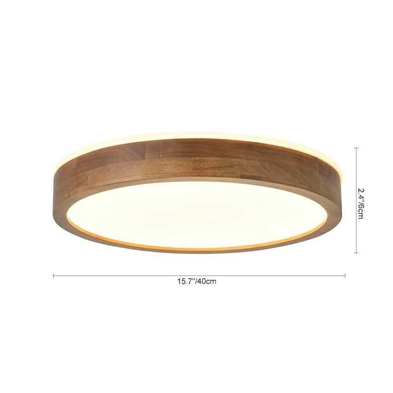 Nordic Wood Round Dimmable LED Top-halo Flush Mount Ceiling Light - 15.7 in