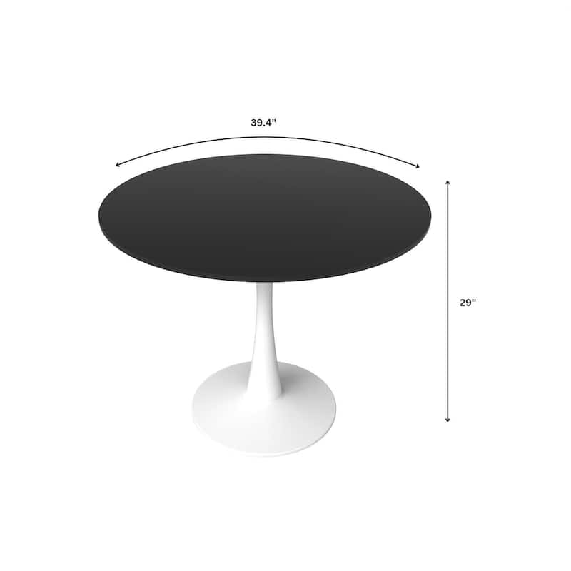 LeisureMod Bristol 40" Round Dining Table for 4 with MDF Wood Tabletop in White Steel Base for Kitchen & Dining Room