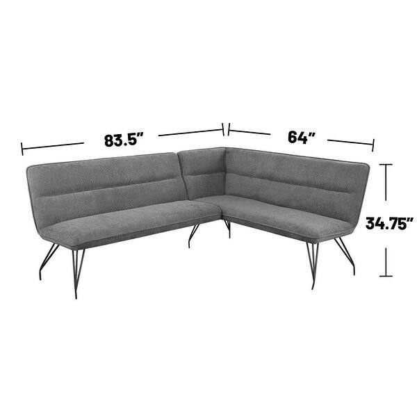 Fabric Upholstered L-Shaped Nook Dining Bench in Grey and Black