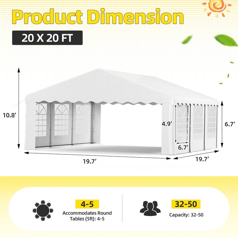 Durable Party Tent Gazebo for Events, Weddings, and BBQs - Includes Removable Sidewalls with Windows & Storage Bags, White