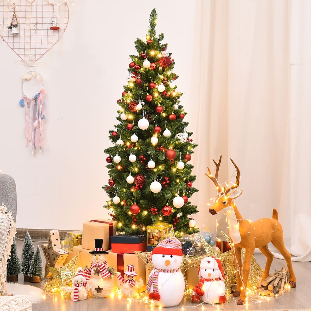 Gymax 4.5Ft Pre-Lit Pencil Christmas Tree Hinged Artificial Slim Tree - See Details