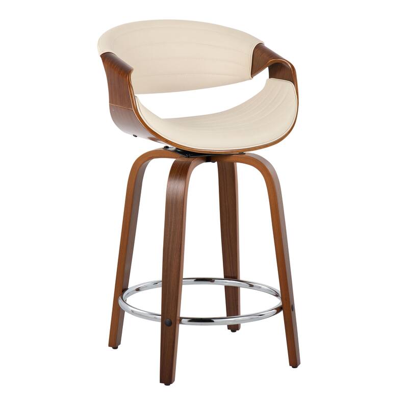 Carson Carrington Kanteborg 24" Fixed-Height Counter Stool with Round Footrest (Set of 2) - Cream Faux Leather/Walnut/Chrome Metal