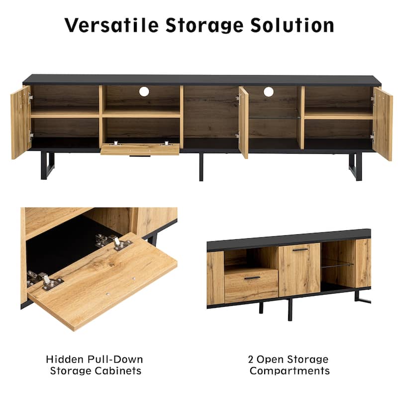 Modern TV Stand with 5 Storage Cabinets Storage and Upper and Lower Shelf for Living Room and Home Theater