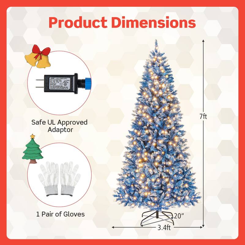 6/7/8/9 FT Pre-lit Christmas Tree Blue Hinged Artificial Xmas Tree - 7 Foot