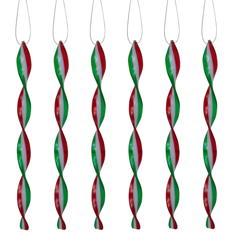 6ct White, Red and Green Candy Swirl Christmas Ornaments 8"