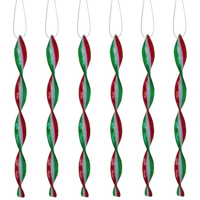 6ct White, Red and Green Candy Swirl Christmas Ornaments 8"