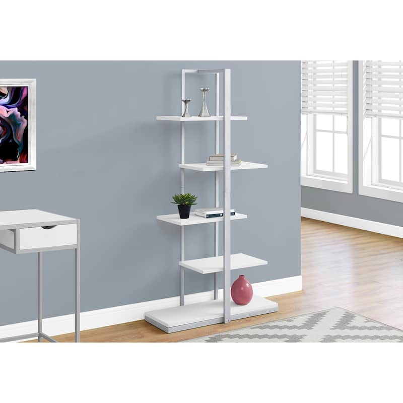 Bookshelf, Bookcase, Etagere, 5 Tier, 60"h, Office, Bedroom, Laminate, Metal, Contemporary, Modern