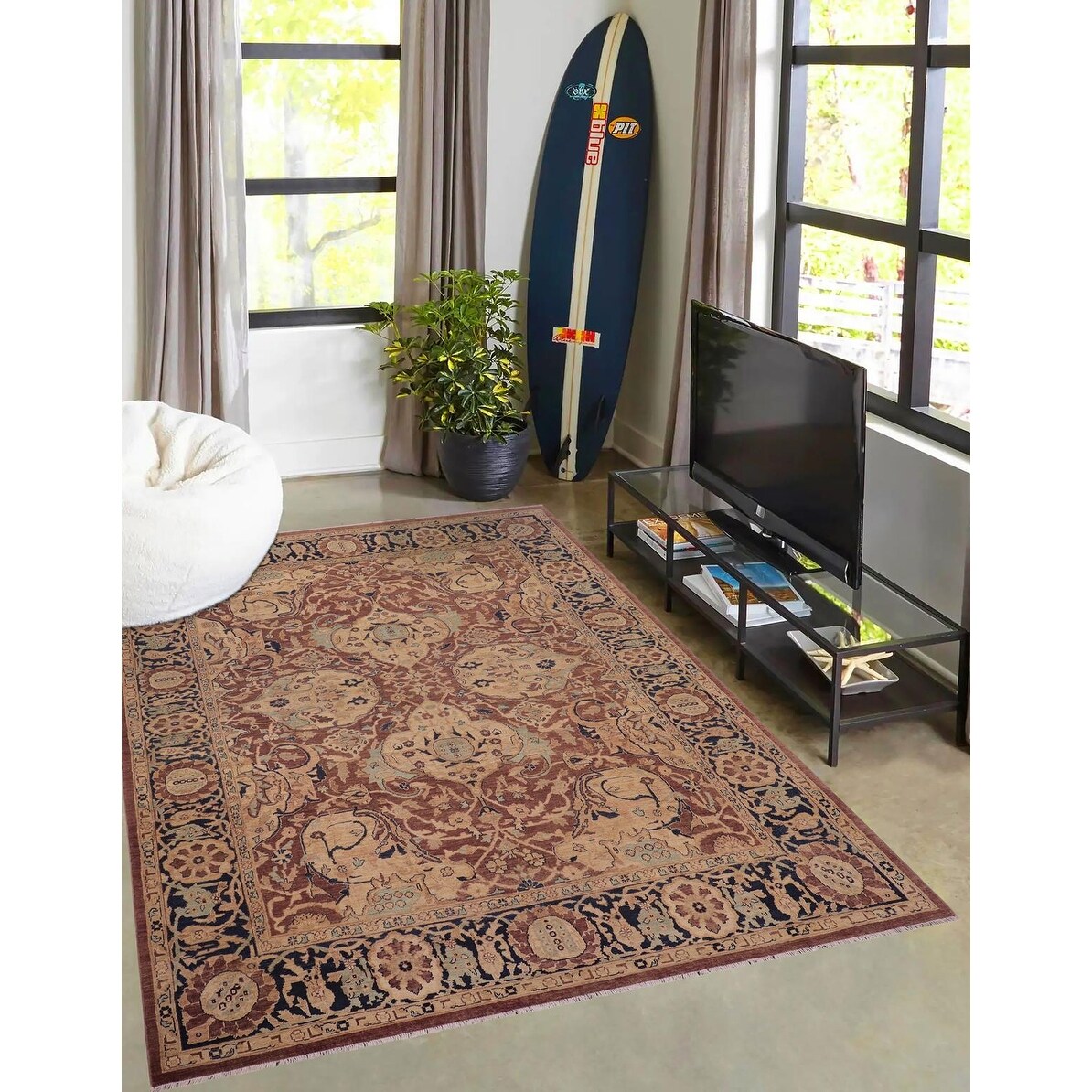 Boho Chic Ziegler Joetta Aubergine Blue Hand-knotted Wool Rug - 8
