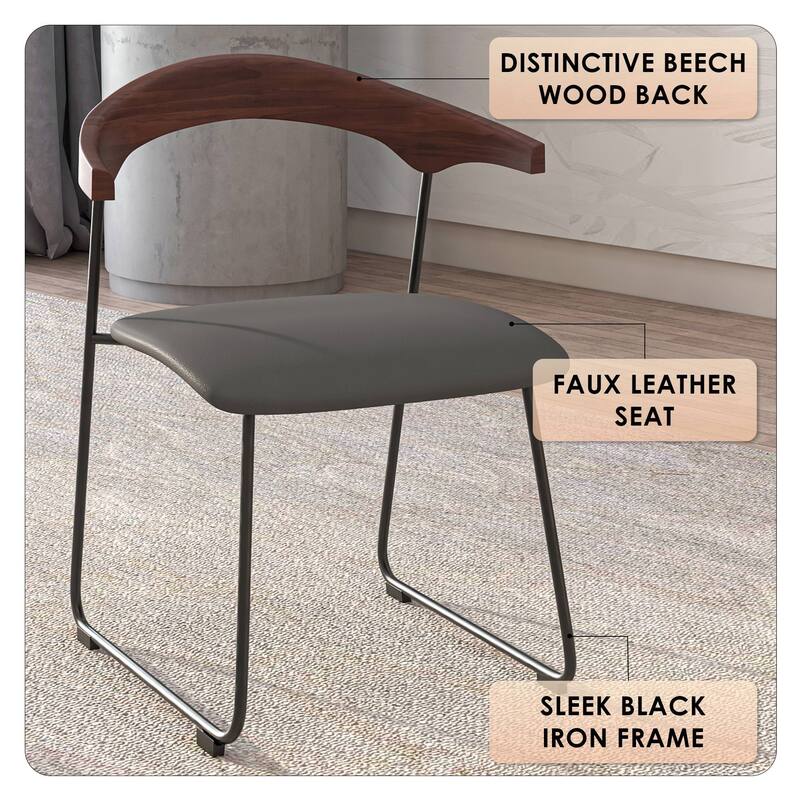 Lyra Modern Dining Chair in Upholstered Faux Leather with Beech Wood Back & Metal Legs by LeisureMod