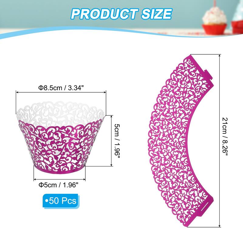 Cupcake Wrappers Paper, 50 Pack Baking Cups Standard Vine Decor - Rose Red